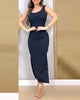 Image of Women's Elegant Sunken Stripe Sleeveless Button Long Dress Shopping