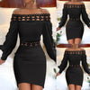 Image of Lace Long Sleeve Narrow Waist Dress Women's Clothing Shopping