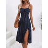 Image of New Polka Dot Print Suspender Dress Summer Sexy Slit Long Dresses For Womens Clothing Shopping