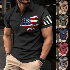 Spring Men's Casual 3D Printing Lapel Short Sleeve Shopping