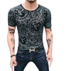 Image of Men's Gold Velvet Ice Silk Cut-out Breathable Short Sleeve Round Neck T-shirt Shopping