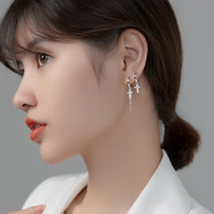 Short Cross Chain Ear Clip Women's Rhinestone Earrings Shopping