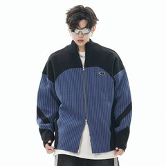 Image of European And American Style Multi-colored Half-turtleneck Two-way Zipper Sweater Coat