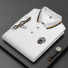 Image of Men's Pure Color Mercerized Cotton Thin Cotton Lapel Embroidery T-shirt Shopping