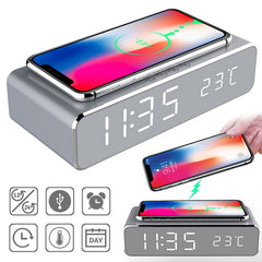 LED Electric Alarm Clock With Wireless Charger Desktop Digital Despertador Thermometer Clock HD Mirror Clock Watch Table Decor Shopping