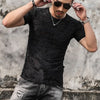 Image of Men's Gold Velvet Ice Silk Cut-out Breathable Short Sleeve Round Neck T-shirt Shopping