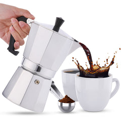 RAINBEAN Stovetop Espresso Maker 180ml For 3 Cups Espresso, Italian Moka Pot Coffee Maker, For Coffee Latte Mocha Cappuccino Macchiato Cuban Cafe Makers, Silver Shopping