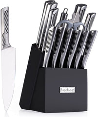 Kitchen Knife Set. LapEasy 15 Piece Knife Sets With Block Chef Knife Stainless Steel Hollow Handle Cutlery With Manual Sharpener Shopping