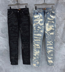 Blue and black cow embroidered jeans Shopping