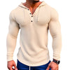 Image of Men's Waffle Button Hoodie T-shirt Top Vacation Long Sleeve Casual Fashion Shopping