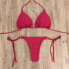 Image of 2pcs Halterneck Lace-up Bikini Women Summer Solid Color Sexy Split Strap Adjustable Swimsuit Suit Shopping