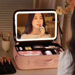 Smart LED Cosmetic Case With Mirror Cosmetic Bag Large Capacity Fashion Portable Storage Bag Travel Makeup Bags Shopping