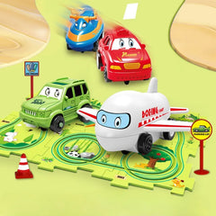 Children Puzzle Electric Railroad Speeder DIY Assembly Electric Car Automatic Rail City Scene Construction Education Toy Gift