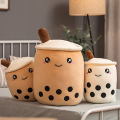 Unique Soft Teddy Plush Boba Milk Tea Plushie Toy Stuffed Fruit Shape Taste Milk Tea Hug Pillow Balls Boba Tea Cup Cushion Kids Shopping