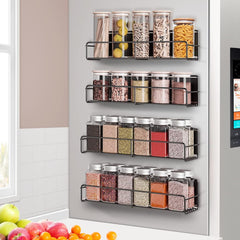 Magnetic Spice Rack For Refrigerator, 4 Pack Fridge Magnet Organizer Magnetic Shelf For Refrigerator And Microwave Oven Metal Fridge Shelf For Kitchen Shopping