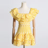 Image of Seaside Vacation Style Two-piece Collar Short Ruffled Shirt High Waist Skirt Outfit Shopping