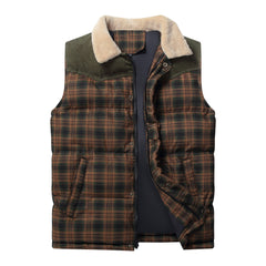 Men Neck Collar Warm Plaid Vest Shopping