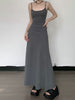 Image of High-Waist Slimming Strap Dress, Solid Color Casual A-Line Knee-Length For Women Shopping