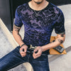 Image of Men's Gold Velvet Ice Silk Cut-out Breathable Short Sleeve Round Neck T-shirt Shopping