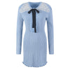 Image of New Lace Doll Collar Bow Knit Dress Bright Silk Ruffle Shopping