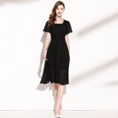 Medium Length Black Chiffon Dress For Women Shopping