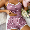 Image of Lace Heart Printing Milk Silk Ladies Home Leisure Suit Two-piece Set Shopping