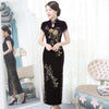 Image of Golden Velvet Retro-improved Beaded Long High-grade Cheongsam Shopping