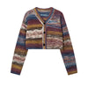 Image of Striped Yarn-dyed V-neck Cardigan Sweater Shopping