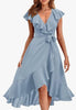 Image of Women's V-neck Short Sleeve Ruffles Long Tie Dress Shopping