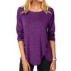 Image of Spring And Summer Hot Style Irregular Button Hem Long Sleeve Round Neck T-shirt Shopping