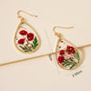 Image of Drop-shaped Epoxy Leaf-shaped Flowers Earrings Shopping