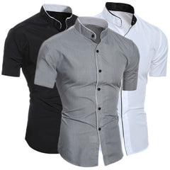 Men's Pure Color Simple Casual Korean-style Slim-fit Short-sleeved Shirt Shopping