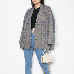 Personalized Grey Plaid Jacket With Heavy Pleating Shopping