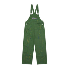 Letter Embroidery Denim Suspender Pants Men