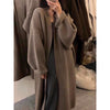 Image of Khaki Knitted Cardigan Sweater, Womens Coat, Long Cardigan, Wool Coat, Cozy Style Loose, Plus Size Maxi Coat, Office Outfits, Fall Clothing Shopping