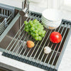 Image of Kitchen Stainless Steel Sink Drain Rack Roll Up Dish Drying Drainer Mat Shopping