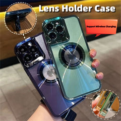 Electroplated Phone Case Luxury Plating CD Pattern Magsafe Bracket Case For  12 13 14 Pro Max Invisible Camera Stand Holder Lens Holder Magnetic Suction Shopping