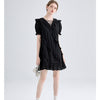 Image of Design Sense Cross-tie Ruffled Little Black Dress Shopping