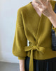 Image of French Retro Knitted Cardigan Top V-neck Tie Loose Womens Sweater Coat, Handmade Spring Clothing, Womens Clothing Shopping