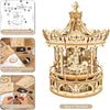 Image of Robotime Rokr 3D Wooden Puzzles Construction Model Kit DIY Music Box Building Kits Rotating - Romantic Carousel Shopping