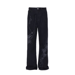 Line Embroidery Straight Jeans Men Shopping