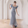 Image of Blue Host Dress With Beaded Shoulders Shopping