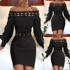 Lace Long Sleeve Narrow Waist Dress Women's Clothing Shopping