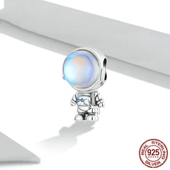 S925 Sterling Silver Cute Astronaut Beaded Bracelet Simple Zircon Space Adventure Beads Shopping