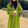 Image of Green Alpaca Wool Sweater Coat Thickened Loose Knitted Cardigan Knitwear Handmade Clothing Hand Knit, Womens Clothing Shopping