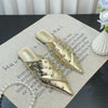 Image of Rivet Metal Buckle Cross Strap Square Heel Slippers All-match Closed Toe Half Shopping