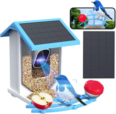 Smart Bird Feeder With Camera,Solar-Powered WiFi 4MP Live Camera,AI Identify Bird Species Auto Capture Garden Bird Watching&Motion Detection,Ideal Gift For Bird Lovers,Blue Shopping