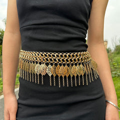 Gute Heavy Industry Waist Chain Multi-layer Golden Leaves Tassel Han Chinese Clothing Retro Ethnic Style Waist Decorations