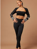 Image of Long Sleeve Top Bandeau Sling High Waist Casual Long Skinny Pants Three-piece Suit Shopping