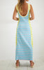 Image of Square Collar Striped Color Matching Backless Knitted Sleeveless Dress Shopping